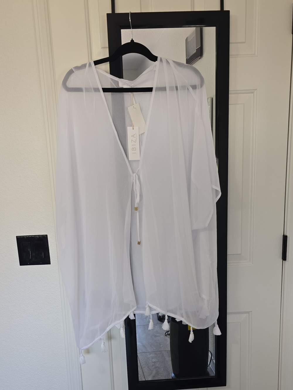 IBIZA White Sheer Tassel Tie-Front Cover-Up SZ MED NWT
